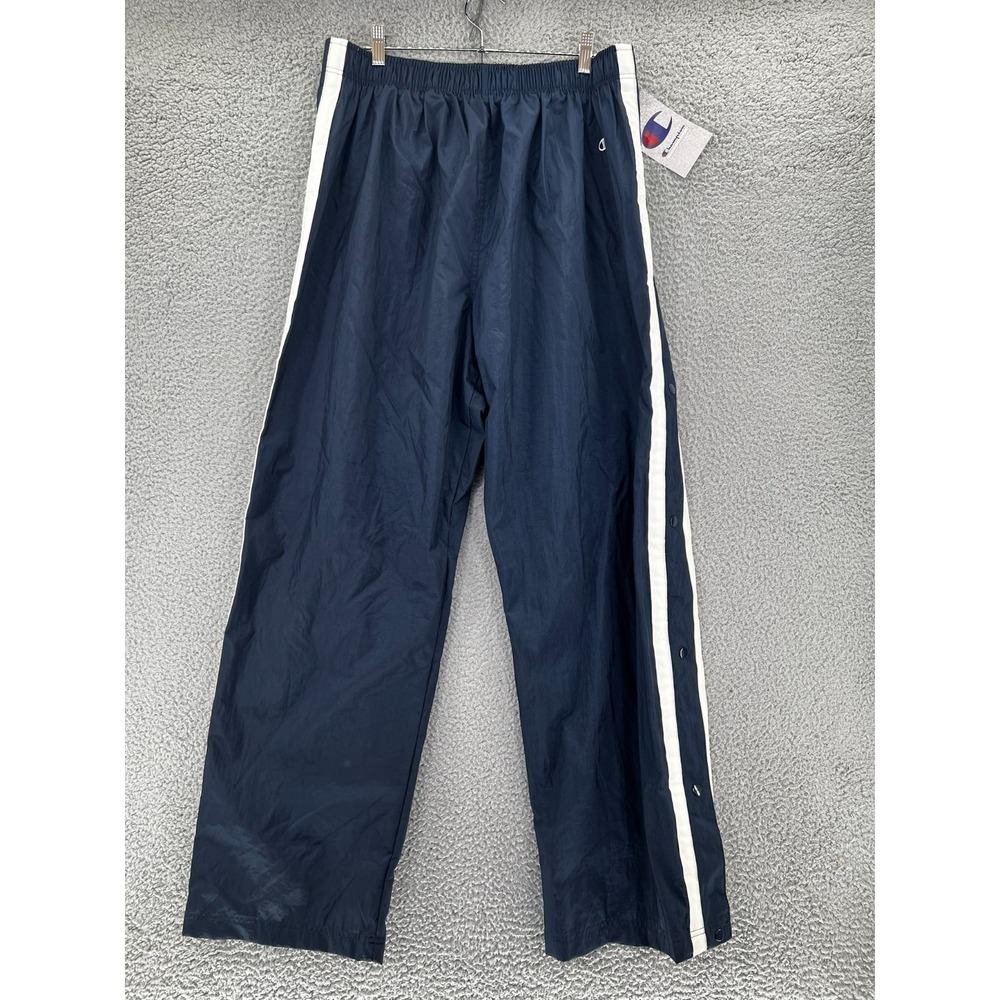 VTG Champion Navy Blue Track Pants White Stripes Men 2XL Snap Side NEW OLD STOCK